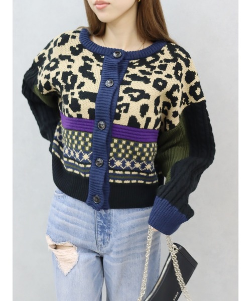 EVRIS(エヴリス)の「2WAYマルチパターンニットトップス(ニット/セーター・レディース・ブルー/ブラック/ベージュ・FREE)」の1枚目の写真