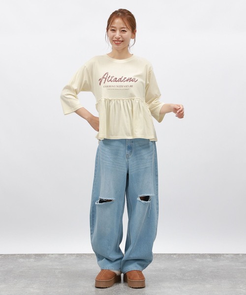 LAKOLE(ラコレ)の「ロゴペプラム8分袖プルオーバー / 146603(Tシャツ/カットソー・レディース・ネイビー/チャコール/アイボリー・FREE)」の10枚目の写真