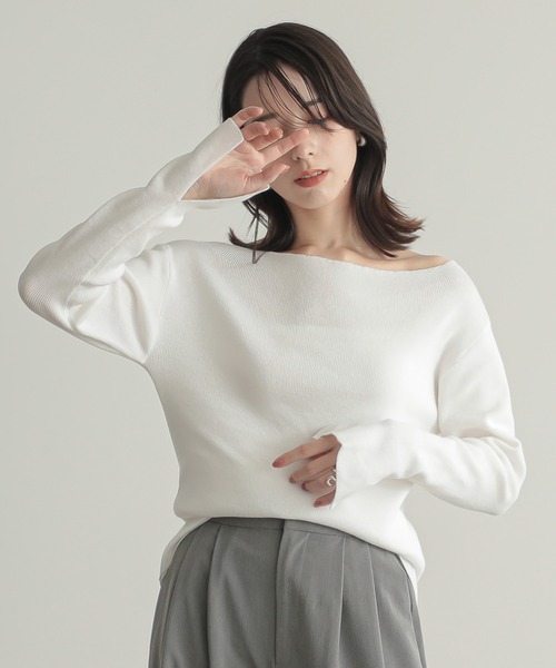 for/c(フォーシー)の「オフショルダーニットプルオーバー【サスティナブル】(ニット/セーター・レディース・オフホワイト/ブルー/ブラック・M/L)」の18枚目の写真