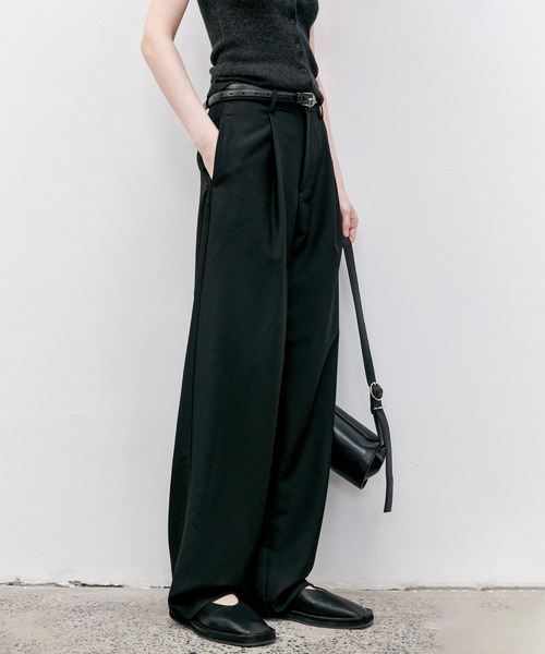 tageechita（タジチタ）の「【tageechita】ワイドレッグワンタックパンツ（スラックス・レディース・ダークブラウン/ブラック・XS/S/M/L）」の8枚目の写真