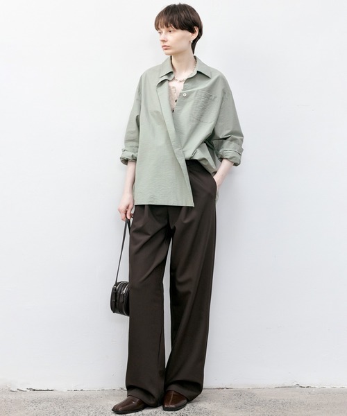 tageechita（タジチタ）の「【tageechita】ワイドレッグワンタックパンツ（スラックス・レディース・ダークブラウン/ブラック・XS/S/M/L）」の10枚目の写真