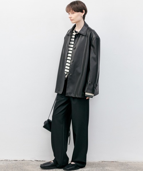 tageechita（タジチタ）の「【tageechita】ワイドレッグワンタックパンツ（スラックス・レディース・ダークブラウン/ブラック・XS/S/M/L）」の12枚目の写真