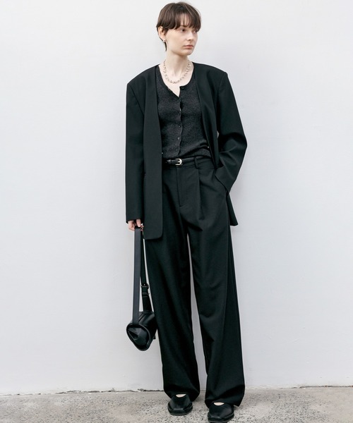 tageechita（タジチタ）の「【tageechita】ワイドレッグワンタックパンツ（スラックス・レディース・ダークブラウン/ブラック・XS/S/M/L）」の18枚目の写真