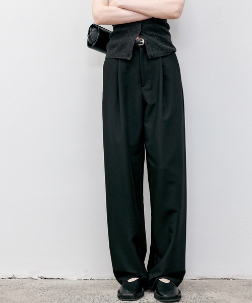 tageechita（タジチタ）の「【tageechita】ワイドレッグワンタックパンツ（スラックス・レディース・ダークブラウン/ブラック・XS/S/M/L）」の19枚目の写真