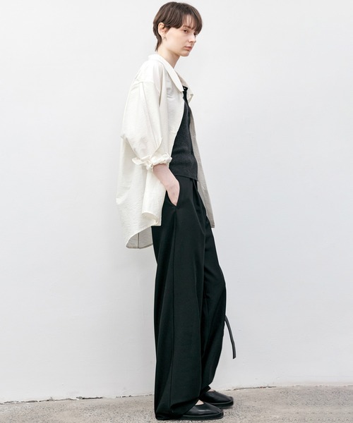 tageechita（タジチタ）の「【tageechita】ワイドレッグワンタックパンツ（スラックス・レディース・ダークブラウン/ブラック・XS/S/M/L）」の20枚目の写真