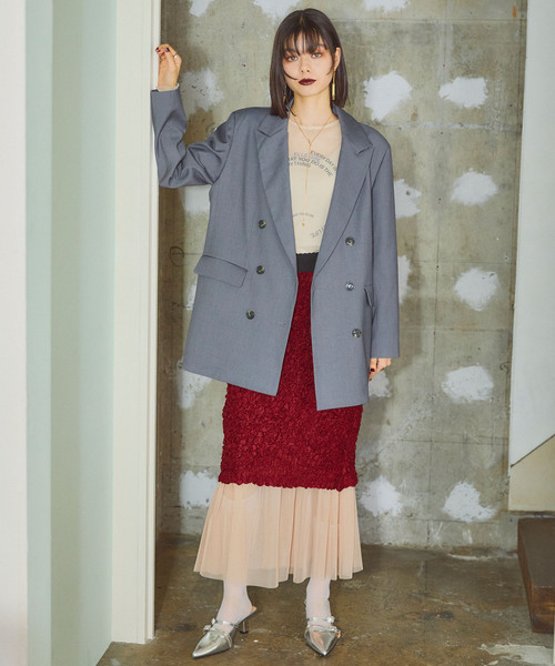 ELLEgirl（エルガール）の「チュールレイヤードシャーリングスカート【ELLEgirl/エル ガール】（スカート・レディース・ブラック/アイボリー/レッド・FREE）」の9枚目の写真