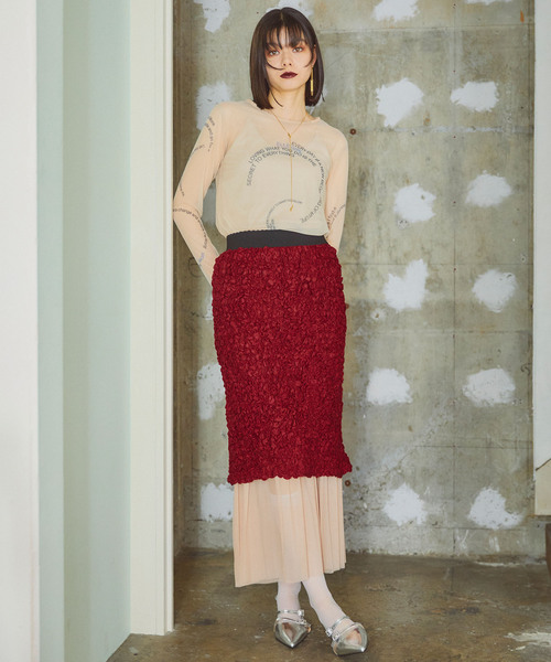 ELLEgirl（エルガール）の「チュールレイヤードシャーリングスカート【ELLEgirl/エル ガール】（スカート・レディース・ブラック/アイボリー/レッド・FREE）」の10枚目の写真