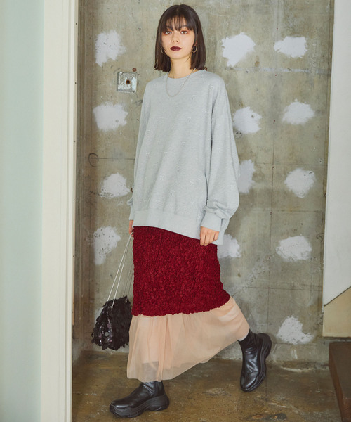 ELLEgirl（エルガール）の「チュールレイヤードシャーリングスカート【ELLEgirl/エル ガール】（スカート・レディース・ブラック/アイボリー/レッド・FREE）」の12枚目の写真