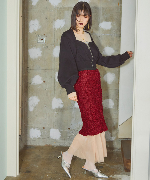 ELLEgirl（エルガール）の「チュールレイヤードシャーリングスカート【ELLEgirl/エル ガール】（スカート・レディース・ブラック/アイボリー/レッド・FREE）」の14枚目の写真