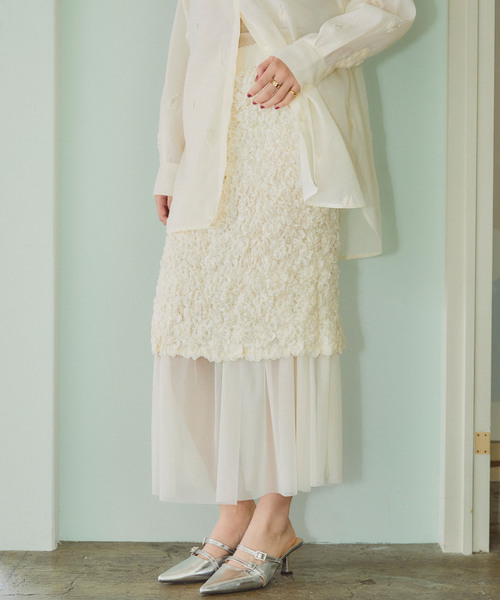 ELLEgirl（エルガール）の「チュールレイヤードシャーリングスカート【ELLEgirl/エル ガール】（スカート・レディース・ブラック/アイボリー/レッド・FREE）」の19枚目の写真