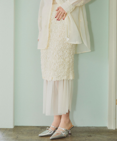 ELLEgirl（エルガール）の「チュールレイヤードシャーリングスカート【ELLEgirl/エル ガール】（スカート・レディース・ブラック/アイボリー/レッド・FREE）」の20枚目の写真