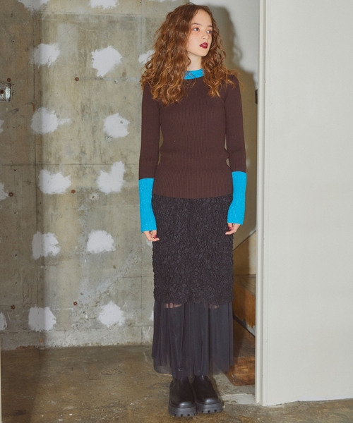 ELLEgirl（エルガール）の「チュールレイヤードシャーリングスカート【ELLEgirl/エル ガール】（スカート・レディース・ブラック/アイボリー/レッド・FREE）」の4枚目の写真