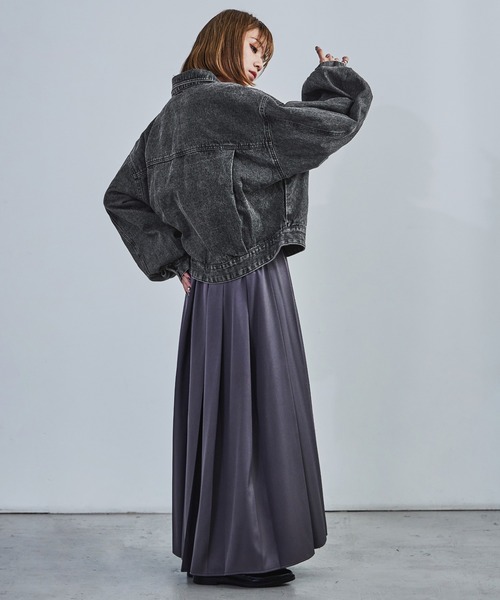 Fashion Letter（ファッションレター）の「デニムショートジャケット ショート丈 クロップド丈 ドロップショルダー（デニムジャケット・レディース・ブルー/ライトブルー/ブラック・M）」の7枚目の写真