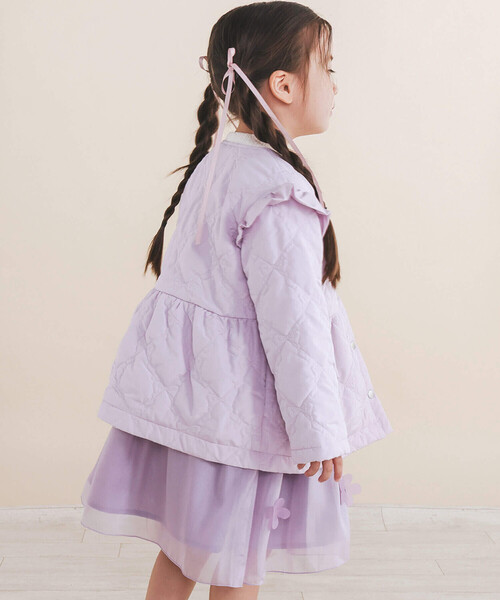 SLAP SLIP(スラップスリップ)の「【お揃い】リボンキルト総柄袖フリルフレアジャケット(90~140cm)(ブルゾン・キッズ・パープル/オフホワイト・90cm/100cm/120cm/110cm/140cm/130cm)」の7枚目の写真