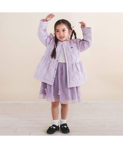 セール】【お揃い】リボンキルト総柄袖フリルフレアジャケット(90