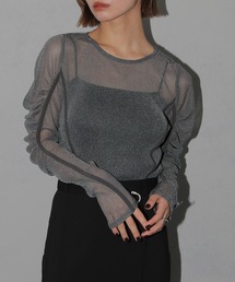 【cheriella】新色追加 ソフトラメシアーパフスリーブトップス NEW COLOR SOFT LAME SHEER PUFF SLEEVE TOPS