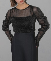 【cheriella】新色追加 ソフトラメシアーパフスリーブトップス NEW COLOR SOFT LAME SHEER PUFF SLEEVE TOPS