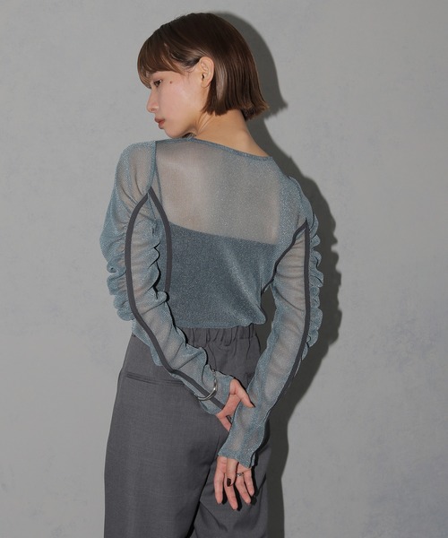 cheriella（シェリエラ）の「【cheriella】新色追加 ソフトラメシアーパフスリーブトップス NEW COLOR SOFT LAME SHEER PUFF SLEEVE TOPS（Tシャツ/カットソー・レディース・ブラック/ブルーグリーン/チャコール/アイボリー・M）」の11枚目の写真