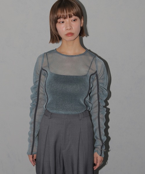 cheriella（シェリエラ）の「【cheriella】新色追加 ソフトラメシアーパフスリーブトップス NEW COLOR SOFT LAME SHEER PUFF SLEEVE TOPS（Tシャツ/カットソー・レディース・ブラック/ブルーグリーン/チャコール/アイボリー・M）」の8枚目の写真