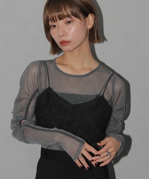 cheriella（シェリエラ）の「【cheriella】新色追加 ソフトラメシアーパフスリーブトップス NEW COLOR SOFT LAME SHEER PUFF SLEEVE TOPS（Tシャツ/カットソー・レディース・ブラック/ブルーグリーン/チャコール/アイボリー・M）」の21枚目の写真