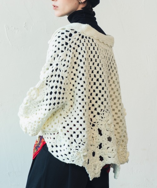 ≪HAND KNIT≫ Flower Crochet Balloon Sleeve Cardigan | フラワークロッシェ バルーンスリーブカーディガン（カーディガン/ボレロ）｜ORIENT MILLINERY（オリエント ミリナリー）