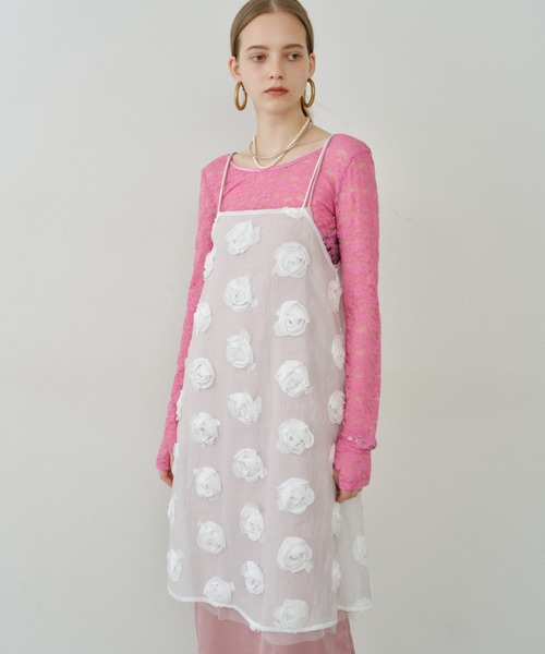 yae（ヤエ）の「Rose pattern camisole dress / ローズパターンキャミソールドレス（ワンピース・レディース・ホワイト・FREE）」の10枚目の写真