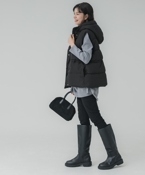 coca（coca）（コカ）の「【WEB限定セール】フード付 ドロスト中綿ベスト（ダウンベスト・レディース・ブラック/ネイビー・L/M）」の8枚目の写真