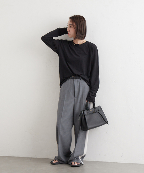 JOURNAL STANDARD(ジャーナルスタンダード)の「《追加3》クルーネックシアーロングTシャツ(Tシャツ/カットソー・レディース・ストーン/ブラック/ホワイト/チャコールグレー・FREE)」の14枚目の写真
