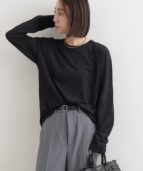 JOURNAL STANDARD(ジャーナルスタンダード)の「《追加3》クルーネックシアーロングTシャツ(Tシャツ/カットソー・レディース・ストーン/ブラック/ホワイト/チャコールグレー・FREE)」の22枚目の写真