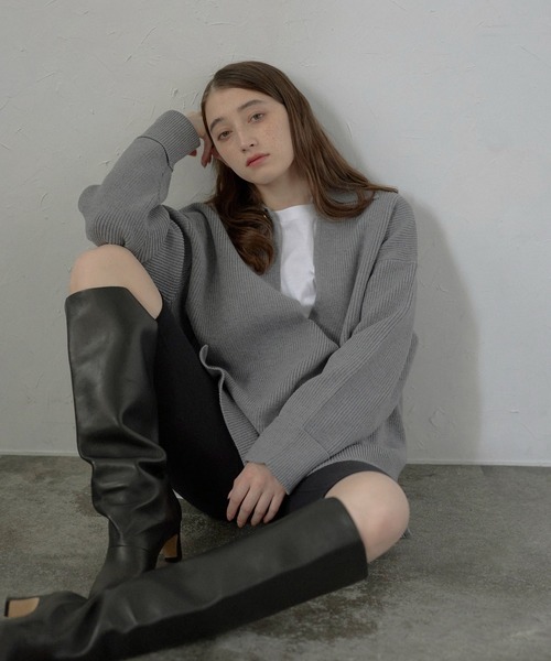 セール】【MINERTE】2way collared deep vneck knit / 2way襟