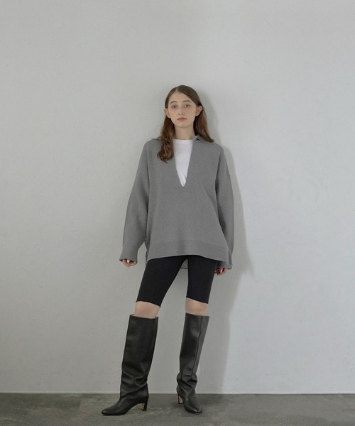 ニット セーター 「MINERTE」2way collared deep vneck knit / 2way襟付きディープVネックニット レディース セール】【MINERTE】2way collared deep vneck knit / 2way襟