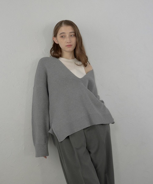 ニット セーター 「MINERTE」2way collared deep vneck knit / 2way襟付きディープVネックニット レディース MINERTE ニット セーター 「MINERTE」2way collared deep vneck