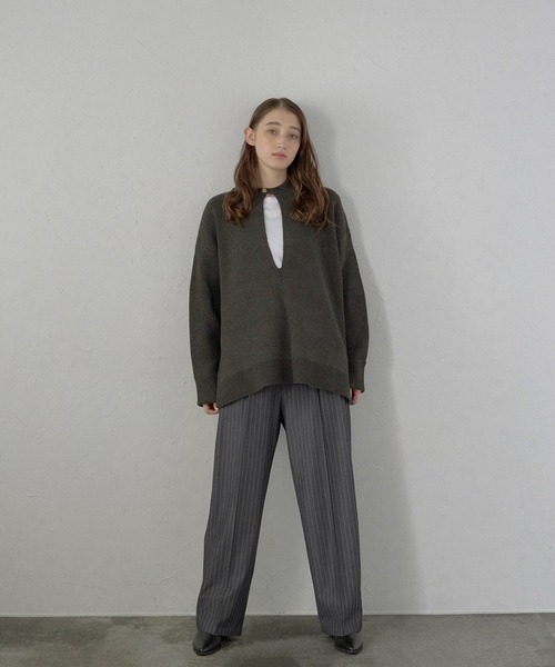 セール】【MINERTE】2way collared deep vneck knit / 2way襟