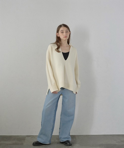 MINERTE（ミネルテ）の「【MINERTE】2way collared deep vneck knit / 2way襟付きディープVネックニット（ニット/セーター・レディース・チャコールグレー/グレー/アイボリー・FREE）」の22枚目の写真
