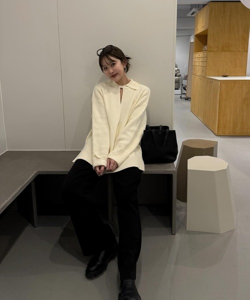 ニット セーター 「MINERTE」2way collared deep vneck knit / 2way襟付きディープVネックニット レディース MINERTE ニット セーター 「MINERTE」2way collared deep vneck