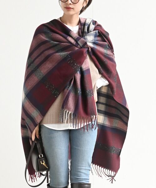 RHC別注　リネン大判ストール　美品 r・p・s ストール マフラー チェックさしこみ大判ストール