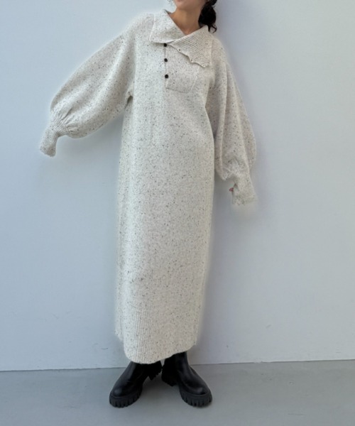 y/m（イム）の「ネップストレートラインニットワンピース（ワンピース・レディース・モカ/ベージュ・FREE）」の2枚目の写真