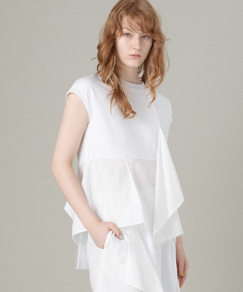 AULA AILA（アウラアイラ）の「タフタコンビネーションTシャツ（Tシャツ/カットソー・レディース・ブラック/オフホワイト/ブルー・0）」の4枚目の写真