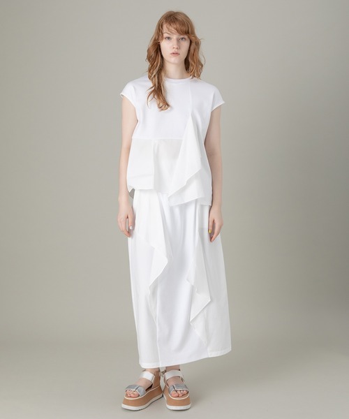 AULA AILA（アウラアイラ）の「タフタコンビネーションTシャツ（Tシャツ/カットソー・レディース・ブラック/オフホワイト/ブルー・0）」の7枚目の写真