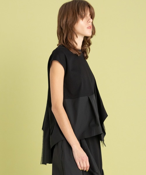 AULA AILA（アウラアイラ）の「タフタコンビネーションTシャツ（Tシャツ/カットソー・レディース・ブラック/オフホワイト/ブルー・0）」の10枚目の写真