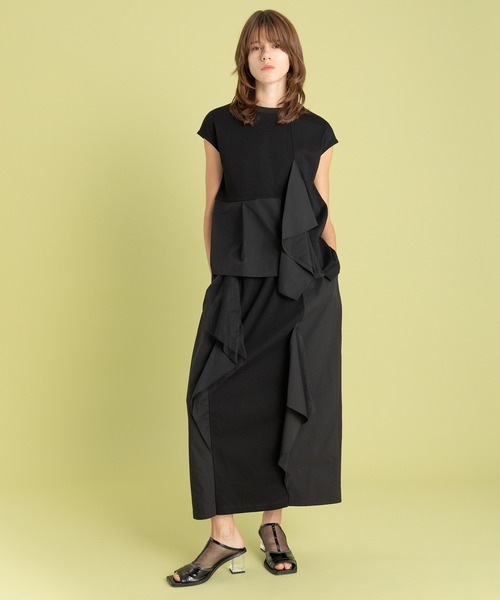 AULA AILA（アウラアイラ）の「タフタコンビネーションTシャツ（Tシャツ/カットソー・レディース・ブラック/オフホワイト/ブルー・0）」の12枚目の写真