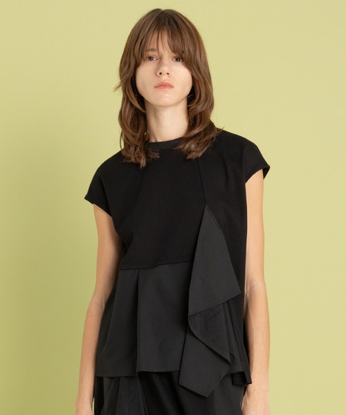 AULA AILA（アウラアイラ）の「タフタコンビネーションTシャツ（Tシャツ/カットソー・レディース・ブラック/オフホワイト/ブルー・0）」の9枚目の写真