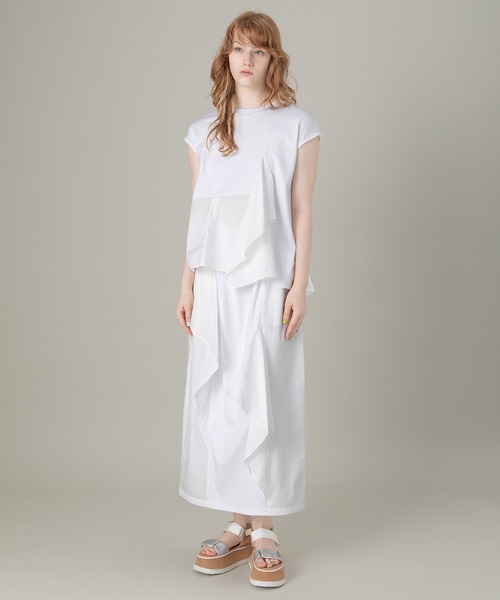 AULA AILA（アウラアイラ）の「タフタコンビネーションTシャツ（Tシャツ/カットソー・レディース・ブラック/オフホワイト/ブルー・0）」の6枚目の写真