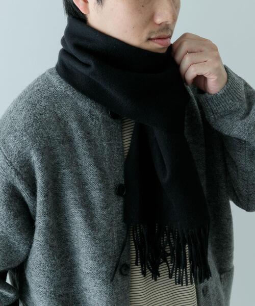 カシミヤ マフラー ブラック 23×185cm ウールカシミヤマフラー/グリーン×ブラックストライプ/ウォシャブル