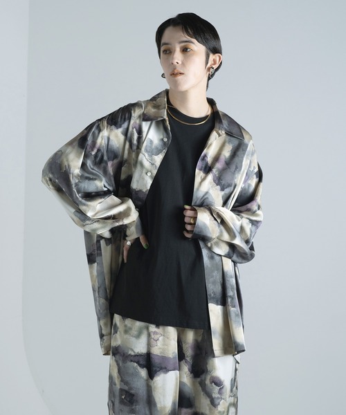 Aphlotus（アプロタス）の「レギュラーカラー アブストラクト グラフィック LS シルクタッチ カバーシャツ（シャツ/ブラウス・メンズ・ブラック/ブルー/グレー・LARGE/MEDIUM/SMALL）」の14枚目の写真