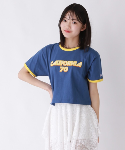 repipi armario(レピピ アルマリオ)の「【champion/チャンピオン×repipi】ロゴリンガーT(Tシャツ/カットソー・キッズ・グレー/ホワイト/ブルー・LARGE/SMALL/MEDIUM)」の1枚目の写真