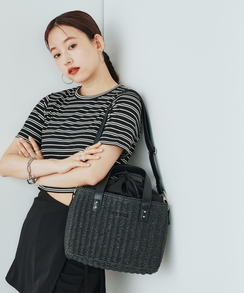 MURUA 黒のかごバッグ2way ショルダー付き MURUA ムルーア バッグ トートバッグ ショルダー かごバッグ