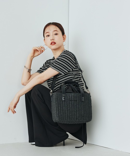 MURUA 黒のかごバッグ2way ショルダー付き MURUA 黒のかごバッグ 2way