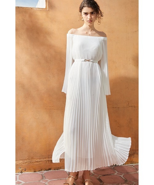Estella.k エステラケー フレア プリーツ ベルト ドット ワンピース