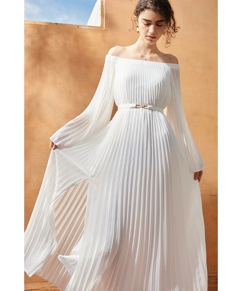 Estella.K（エステラケー）の「Ester Pleated Dress オフショルアコーディオンプリーツドレス（ワンピース・レディース・ブラック×イエロー/ピンク/イエロー系/ホワイト・FREE）」の18枚目の写真